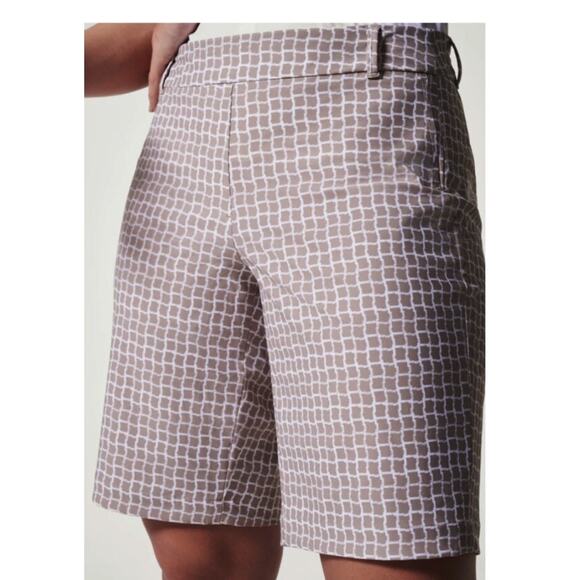 Spanx L Sunshine Bermuda Shorts Fawn White Bespoke‎ Check Pull On Dri Wick - Picture 10 of 11